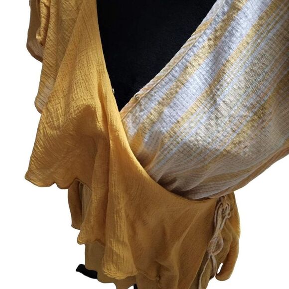 Andrée By Unit Medium Yellow White Cotton Top - Picture 4 of 11